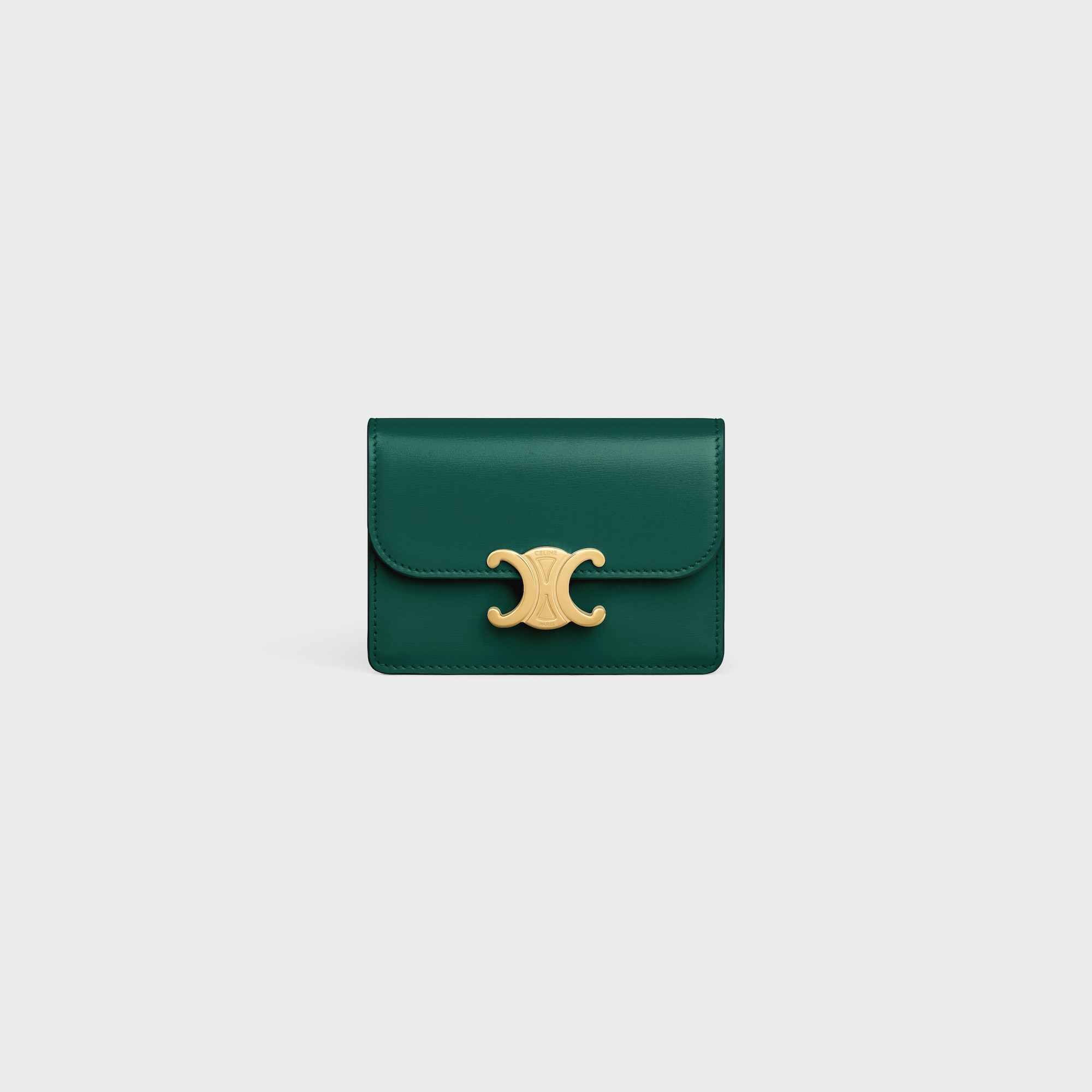 CARD HOLDER WITH FLAP TRIOMPHE IN SHINY CALFSKIN RACING GREEN - Image 1